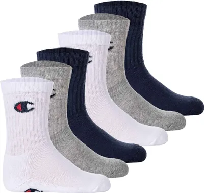 Produktbild von Champion Kinder Socken, 6er Pack - Crew Socken, einfarbig Blau/Weiß/Grau 27-30