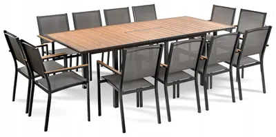 Produktbild von Corciano Gartenmöbel Set Barcelona für 12 Personen | Ausziehtisch Polywood & 12 Stapelstühle | Alu Sitzgruppe Anthrazit Wetterfest