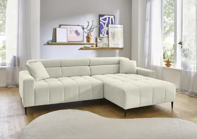 Produktbild von Wohnlandschaft >Stanislaw< elektr. Sitztiefenverstellung, Cord beige - 256x100x180cm (BxHxT)