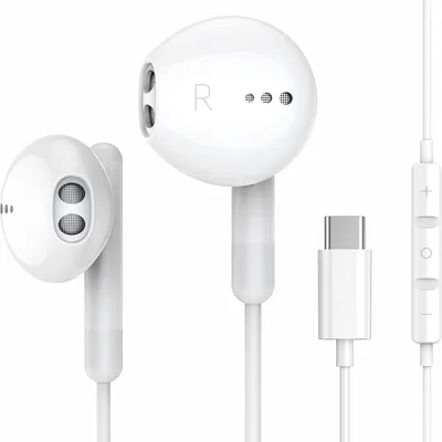 Produktbild von USB-C Kopfhörer mit Kabel, ergonomisches Design integrierter DAC-Chip Steuerung für Musik und Anrufe, kompatibel mit USB-C Geräten.