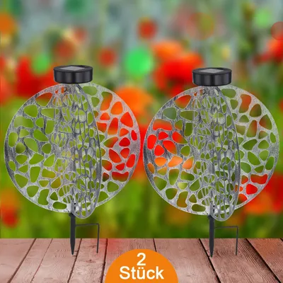 Produktbild von Solarleuchte Garten 2er Set Scheibe 30cm Solarlampe Außen Außenleuchte Solar
