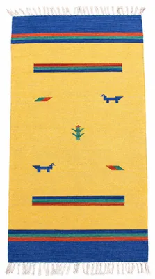 Produktbild von Kelim Teppich Gelb Baumwolle Gabbeh ca 160x090cm Handgewebt Fransen Einzelstück