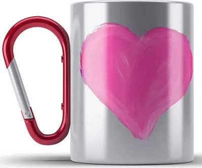 Produktbild von Trendation - Herz Edelstahl Tasse Karabiner Valentinstag Karabiner Edelstahl Tasse Karabiner Edelstahl Geschenk für Sie Ihn Liebe Grafik Paare Freund Freundin (Rot)