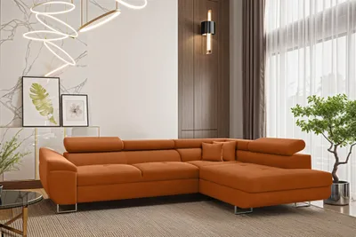 Produktbild von Ecksofa Schlafsofa Sofa CARMELO in Stoff Nova Orange Ottomane Rechts