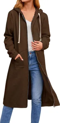 Produktbild von ASKSA Damen Kapuzenjacke Kapuzenpullover Lange Sweatjacke Reißverschluss Oversize Lose Sweatshirt, Braun, XL