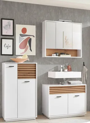 Produktbild von Badezimmer-Set >Liguria< (3-tlg.) in Weiß / Evoke Eiche Nachbildung - 160x191x40 (BxHxT)