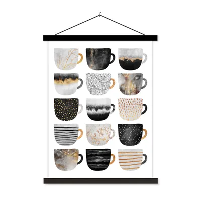 Produktbild von MuchoWow® Textilposter Kaffeetassen - Abstrakt - Muster 90x120 cm mit schwarzem Rahmen - Dekoration