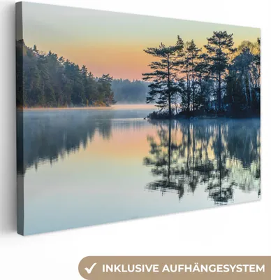 Produktbild von OneMillionCanvasses® - Leinwandbilder - 150x100 cm, Wasser - Bäume - Natur - Landschaft, Wandbilder Kunstdruck Wanddekoration - Foto auf Leinwand - Gemälde auf Holzrahmen