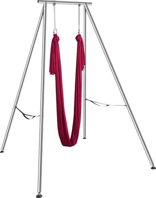 Produktbild von SucceBuy Aerial Yoga Rahmen & Yoga Hängematte, 3,9 m hoch, professioneller Yoga Schaukelständer, kommt mit 5,9 m Aerial Hängematte, max. 260 kg Tragkraft, Yoga Rig für Aerial Yoga drinnen und draußen, rot