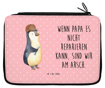 Produktbild von Mr. & Mrs. Panda Mäppchen Wenn Papa es nicht reparieren kann, sind wir am Arsch - Rot Pastell - Geschenk, Schlampermäppchen, Vater, Pinguin, Bleistiftetui, Vatertag, Etui
