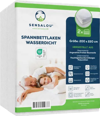 Zdjęcie produktu dla Sensalou prześcieradło dla osób z nietrzymaniem moczu wodoodporne podwójne opakowanie białe - 200x220 cm zestaw 2 sztuk