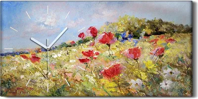 Produktbild von Wanduhr Bürouhr Leinwand Bild 60x30 Gemälde Abstrakte Wiese Blumen Landschaft - weiße Hände