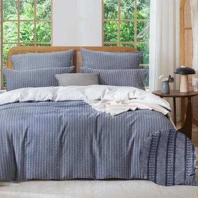 Immagine prodotto di Set di lenzuola 135x200 cm, 4 pezzi, cotone jacquard, blu navy