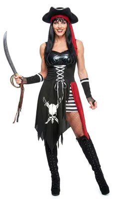 Immagine prodotto di Costume da donna bucaniere pirata nero-bianco-rosso - XL