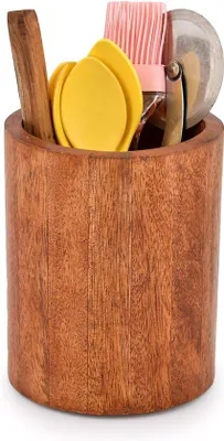 Image de Support en bois de manguier pour ustensiles de cuisine, 12,7 cm x 12,7 cm x 15,2 cm, rangement de cuisine