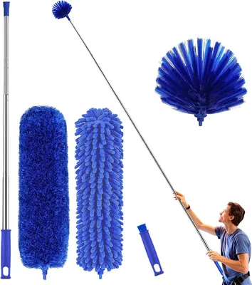 Produktbild von Reinigungsset für Staubwedel mit Teleskop-Verlängerungsstange 100 Zoll, wiederverwendbare biegsame Staubwedel, waschbare leichte Staubwedel zum Reinigen von Spinnweben Deckenventilatoren