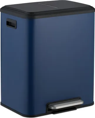 Produktbild von Relaxdays Mülleimer 2 x 15 Liter, Küchenmülleimer mit entnehmbare Inneneimer, Absenkautomatik und Trittpedal, blau