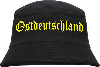 Produktbild von Ostdeutschland Fischerhut - Druckfarbe Neongelb - Bucket Hat bedruckt S/M Schwarz