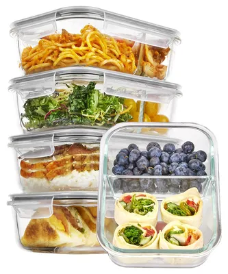 5er-Set Glasbehälter 975 ml, 2 Fächer, mikrowellengeeignet