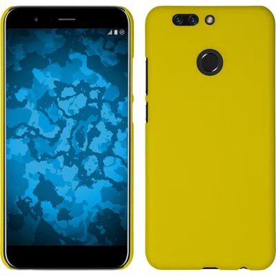 Produktbild von PhoneNatic Case kompatibel mit Huawei Honor 8 Pro - Hülle gelb gummiert Hard-case + 2 Schutzfolien