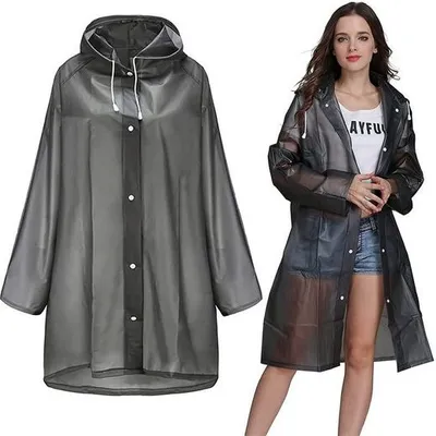 Produktbild von Transparenter Regenmantel, Regenponcho, für Damen und Herren, wasserdicht, wiederverwendbar, EVA-Regenbekleidung, Regenzubehör für Wandern, Radfahren, Camping und Reisen,L