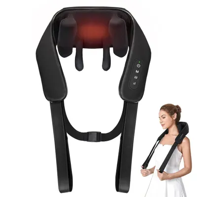Image de Appareil de massage Shiatsu pour la nuque et les épaules avec fonction chauffante – 6 têtes de massage, 3 niveaux d'intensité, batterie rechargeable via USB-C, massage en profondeur pour le dos et les jambes