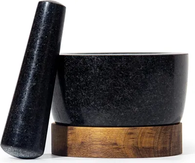 Produktbild von Grosse Stampfmühle mit 12cm Stampfer - Granit - Unbeeinflusst auf Aromen - Natürlicher Mörser und Pestel Set - Für das Mahlen von Gewürzen, Knoblauch, Kaffeebohnen und anderen Gewürzen - Schwarz