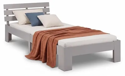 Produktbild von Homestyle4u Einzelbett Holzbett 90x200 mit Lattenrost Grau Kiefer Bett Bettgestell Massivholz