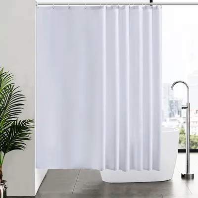 Produktbild von MODFU Waschbar Duschvorhang 180 x 220cm, Wasserdicht Dusch Vorhang für Badewanne und Dusche im Badezimmer, Antischimmel Antibakteriell Textil Stoff Badvorhang mit 12 Duschvorhangringen