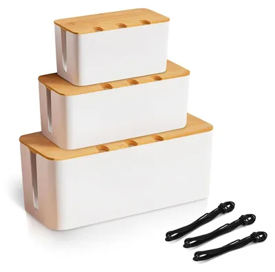Produktbild von Solidchoice – 3er-Pack Kabelbox mit Bambusdeckel für die Kabelorganisation