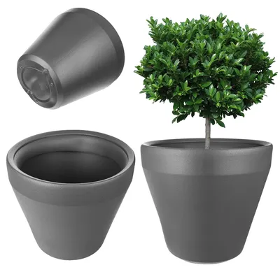 Image de Pot de fleurs, plastique résistant, design moderne, gris foncé, grand format