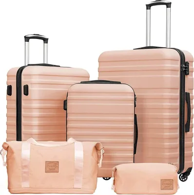 Produktbild von COOLIFE 5tlg Koffer Set Lotusrosa ABS Hartschalen Trolley 4 Rollen TSA-Schloss