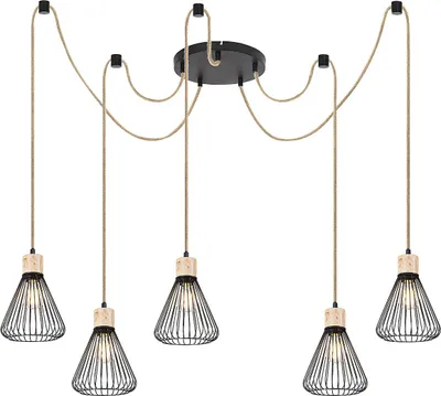Produktbild von Rabalux 3150 Pendelleuchte 5 Spots Farfalle, E27-Holz, schwarz, rund, Industriell, ø180mm