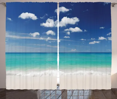 Produktbild von ABAKUHAUS Tropisch Rustikaler Gardine, Sommer-Strand-Küste, Schlafzimmer Kräuselband Vorhang mit Schlaufen und Haken, 280 x 245 cm, Blau Türkis Weiß