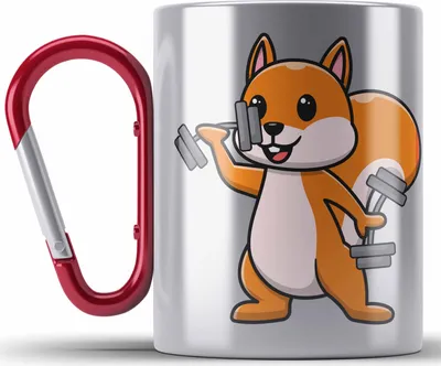 Produktbild von Trendation - Eichhörnchen Edelstahl Tasse Karabiner Geschenk Grafik für Eichhörnchen Liebhaber Geschenkidee Lustige Edelstahl Tasse Karabiner Lustig Gym (Rot)