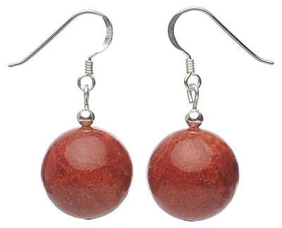 Produktbild von Ohrringe Ohrhänger aus echter Koralle Schaumkoralle Kugel & 925 Silber rot Damen
