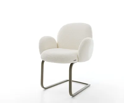 Produktbild von DELIFE Freischwinger Nube-Flex mit Armlehnen Bouclé Weiß Freischwinger flach Effektfinish Titan Taschenfederkern