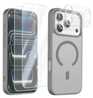 Immagine prodotto di Avizar, custodia protettiva MagSafe per iPhone 17 Pro, con 2 protezioni in vetro temperato e 2 pellicole protettive per la fotocamera, colore grigio