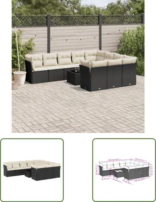 Produktbild von The Living Store 11-tlg. Garten-Sofagarnitur mit Kissen Schwarz Poly Rattan