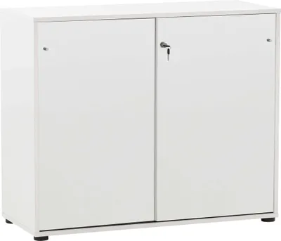 Produktbild von Aktenschrank Schiebetüren Büro abschließbar BRAGA-80 in weiß, B/H/T: ca. 100,1/83,6/41 cm