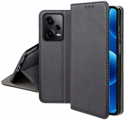 Zdjęcie produktu dla Etui Z Klapką Do Xiaomi Redmi Note 12 Pro 5G Zamykane Czarne Futerał +Szkło