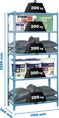 Obrázok produktu pre Simonrack Simonclick Superplus 5/500, 5 police/políc, Oceľ, Kov, Modrá, Biela, 180 kg, 9 min