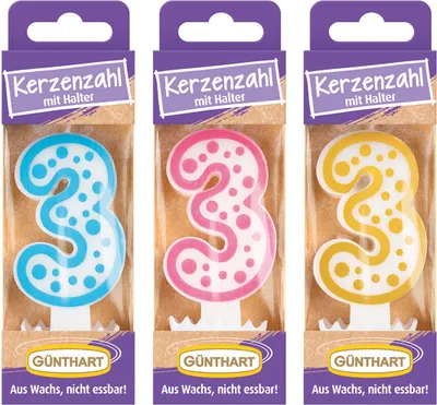 Produktbild von Günthart Wachskerze Nr.3 Geburtstagskerze 1 Stück farblich Sortiert