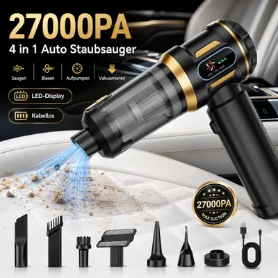 Produktbild von Handstaubsauger, 27000Pa/120W Akku staubsauger,mit Bürstenloser Motor, Beutelloser Mini Auto Kabellos Staubsauger für Auto, Büro Genutzt, Haus, Küche, KI-generiertes Bild
