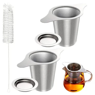 Teesieb-Set aus Edelstahl, 2 Siebe + Deckel + Bürste, 12,5 cm