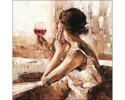 Produktbild von Glasbild Girl With Wine Glas 80x80 cm