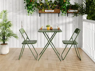 Produktbild von MODFU Tisch- und Stuhl-Set Platzsparend Leicht Zu Verstauen mit 1 Tisch und 2 Stühlen Geeignet für den Außenbereich und Garten Grün