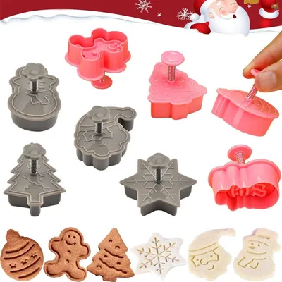 Produktbild von Weihnachtsausstecher 8 Stück 3D Ausstechformen mit Auswerfer Stempel Rosa