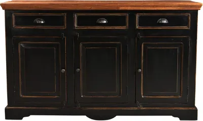 Produktbild von Corsica Sideboard schwarz honigfarbene Deckplatte 3 Türen 3 Schubladen 150x90x40 cm