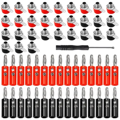 Obrázok produktu pre 60 kusov 4 mm banánových konektorov, 4 mm konektor pre banánové konektory + 4 mm konektory pre reproduktory